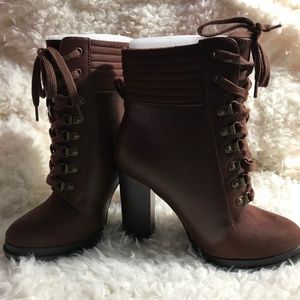 Chocolate Lace Up High Heel Boots